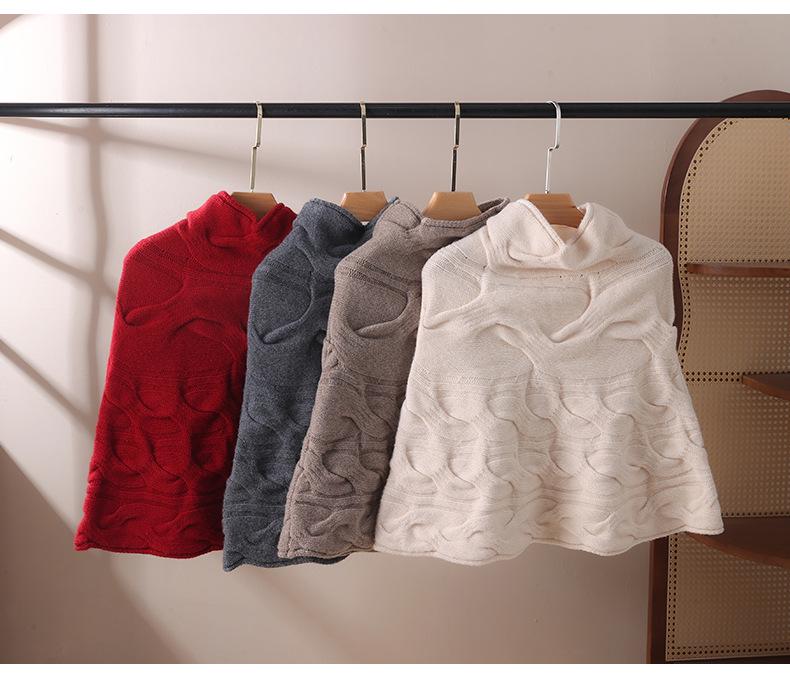 French Wool Cable Knit Shawl Scarf - Women's Winter Thick Warm Cloak Outerwear