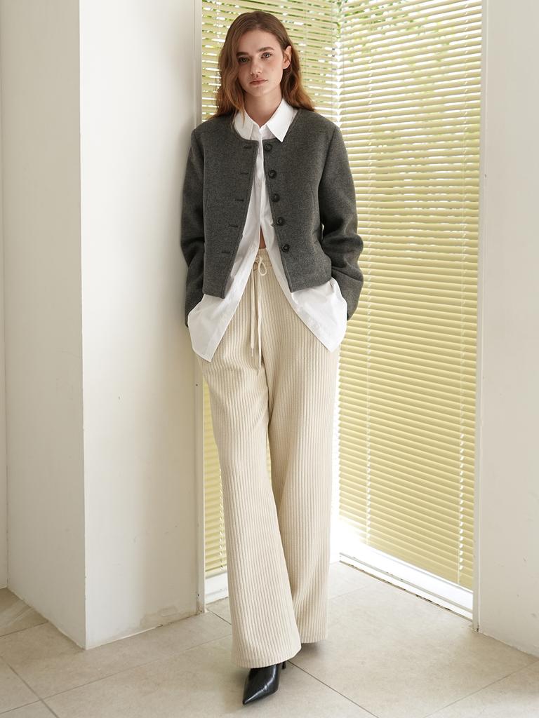 PAUL&ALICE Ribbed Elastic Pants / Light Beige