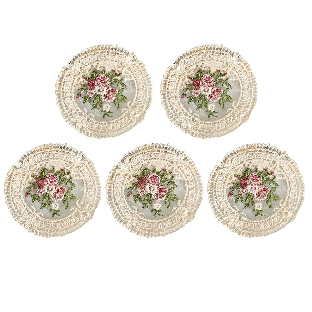 

12cm Vintage Lace Coaster, French Embroidery Craft Placemat, Aesthetic Fabric Coffee Cup Mat, Retro Photography Props for Home