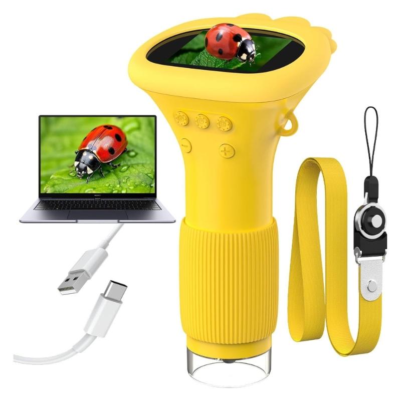1000X Children Educational Microscope with LED Light USB Rechargeable Power and Built In Camera Video Function Portable