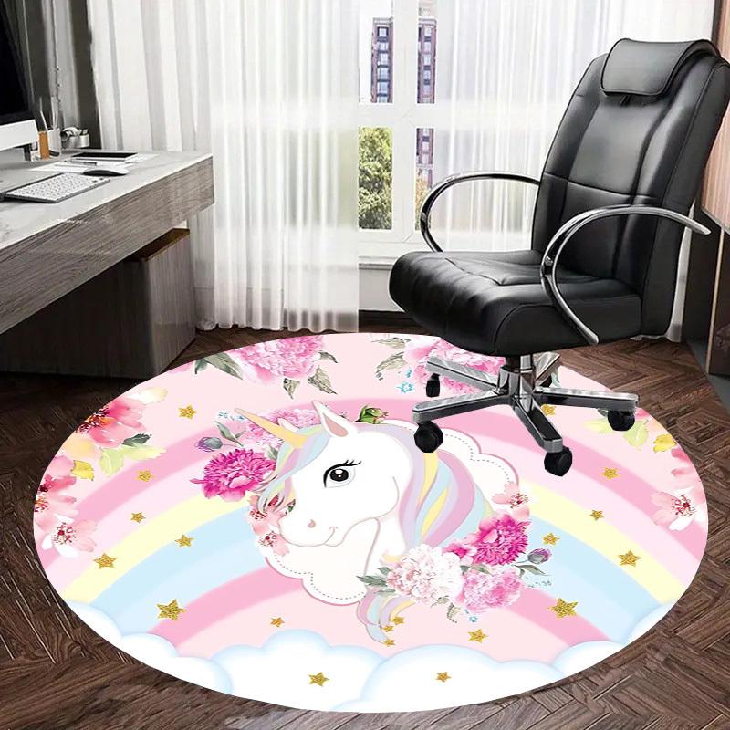 1PC Unicorn Flowers Non-Slip Floor Round carpet, Office, family, bedroom, Large Area Rug Indoor Rugs, Vibrant Colors-Z0488