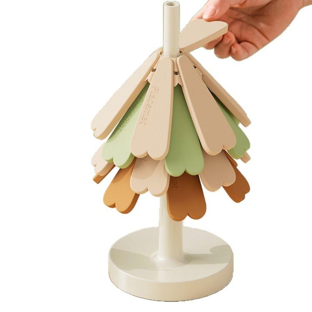 Foldable Wooden Tree Trivet Heat-insulating Decoration Christmas Tree Trivets Set with Stand Set of 3/4 Cup Coaster Set