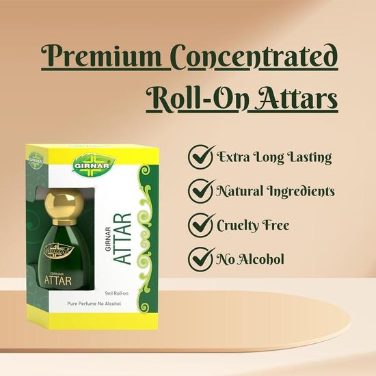 Girnar Attar 9ml | Non-Alcoholic Premium Concentrated Perfume | Rose, Saffron, Oud Shanaya, Agarwood, Caramel & Woody Scent