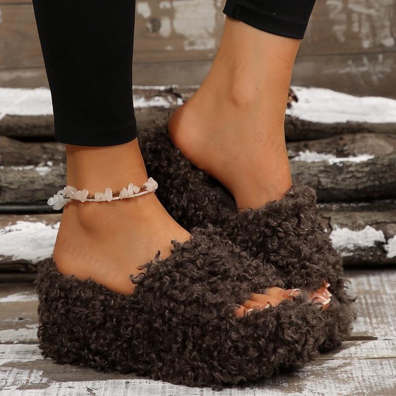 Fashion Fashion Solid Design Casual Thick Soled Cotton Slippers for Women 2025 Winter New Open Toes Comfortable Versatile Plush Draggers