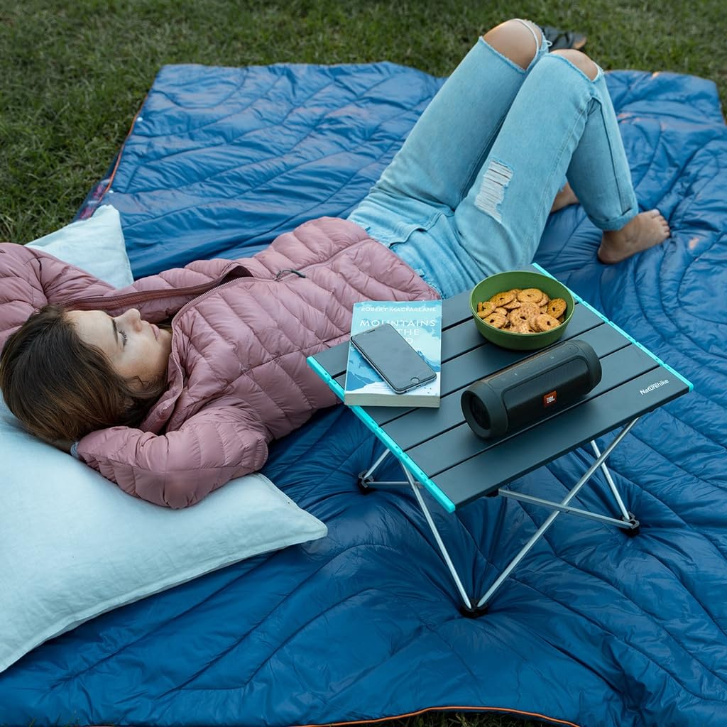 Naturehike Skládací stůl, hliníkový stůl, kohoutek, ultra lehký, kompaktní, vodotěsný, tepelně odolný, kempovací, grilovací, venkovní, úložný vak, součástí balení (Černá, L)