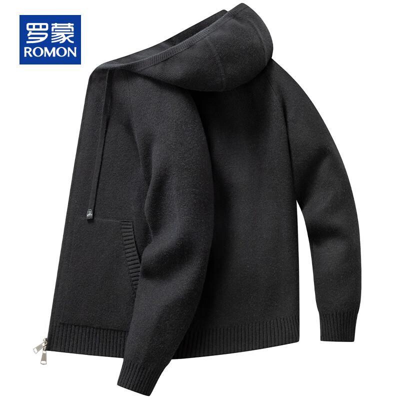 ROMON Men's Cashmere Blend Hooded Zip Cardigan Sweater
