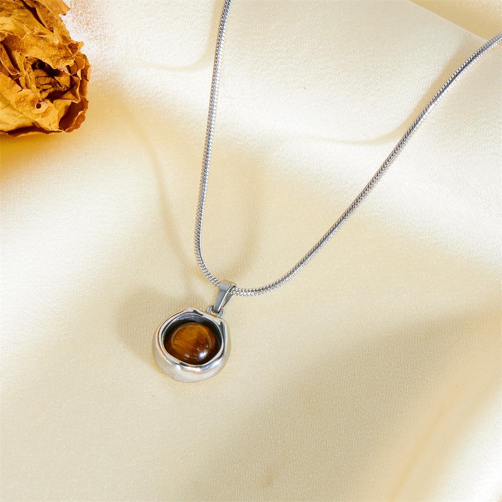 Maillard Tiger's Eye Stone Necklace Color High Temperament Retro Niche Clavicle Chain Pendant Neck Chain Female