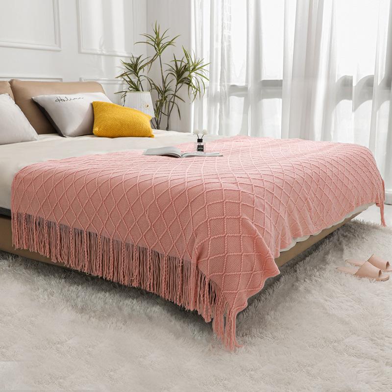 Coperta Plaid a Maglia con Nappe Morbida Stile Bohemien per Letto Divano Copriletto Decorazioni Coperte
