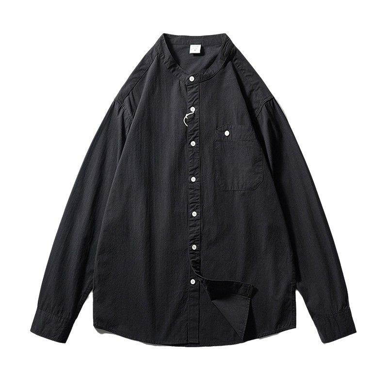 Japan fashion Retro Stand Collar Cotton Casual Shirts Men's Long sleeve Spring and Autumn Outerwear Foreign Trade Men's Solid Cotton Shirt