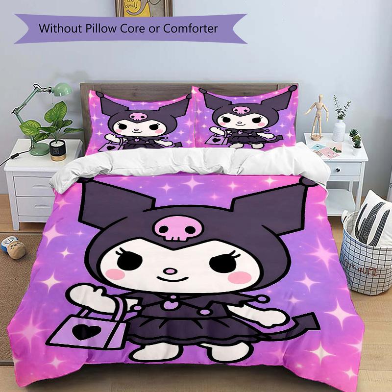 3pcs Kuromi's Halloween Adventure Quilt Cover Set (1 Quilt Cover + 2 Pillowcases Without Pillow Core), High-Definition Printing for Home and Dorm