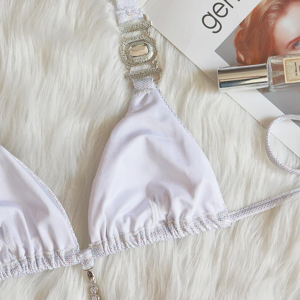 Träger-Bikini-Badeanzug sexy glänzend vergoldet Kristall-Diamant-Badeanzug