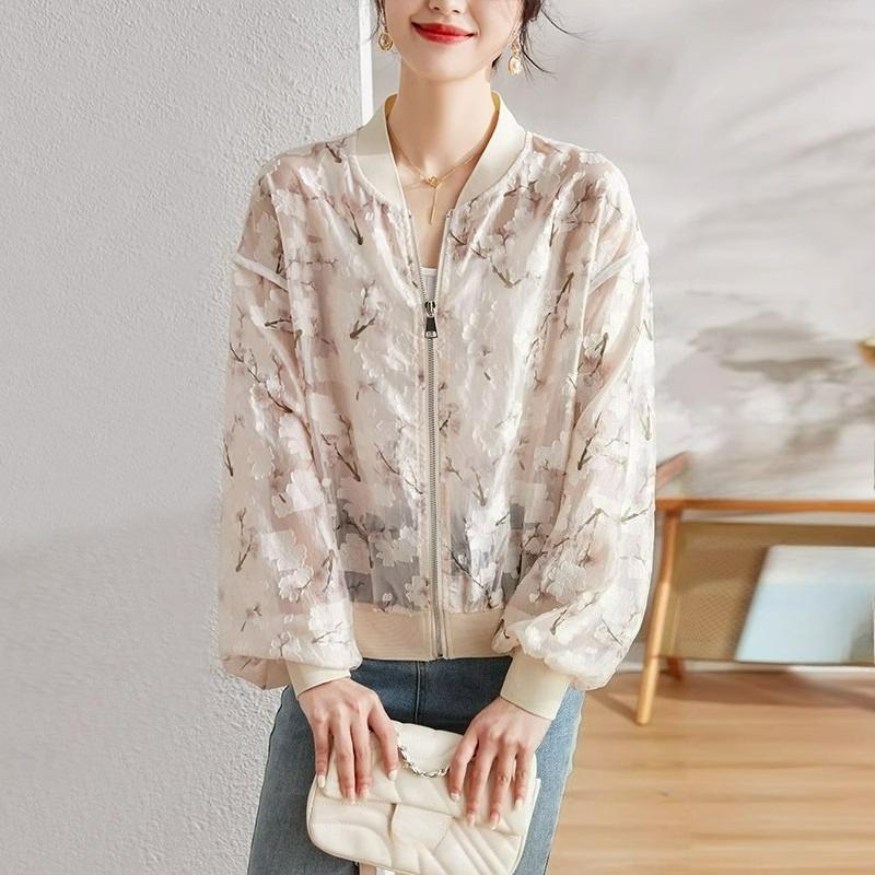 Jacquard Chiffon Sunscreen Clothing Women's Summer All-match Western Style Thin Long-sleeved Small Jacket Jacket