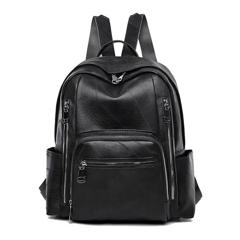 Stylish Pu Leather European Retro Casual Backpack For Women Soft Zipper Closure