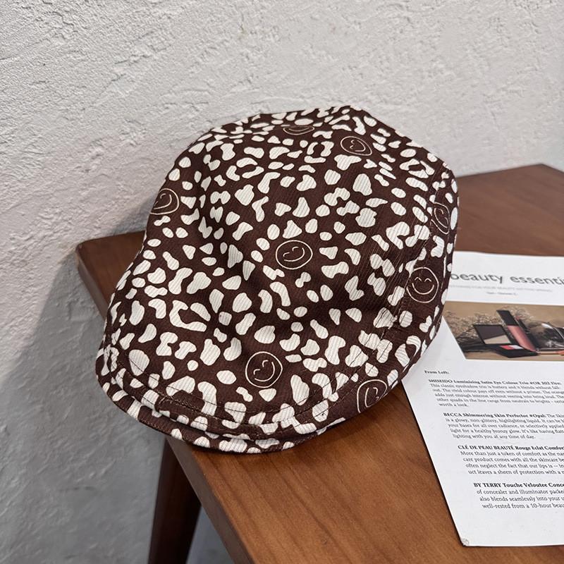 Fashion Leopard Print Smiling Face Pattern Women Casual Beret Autumn For