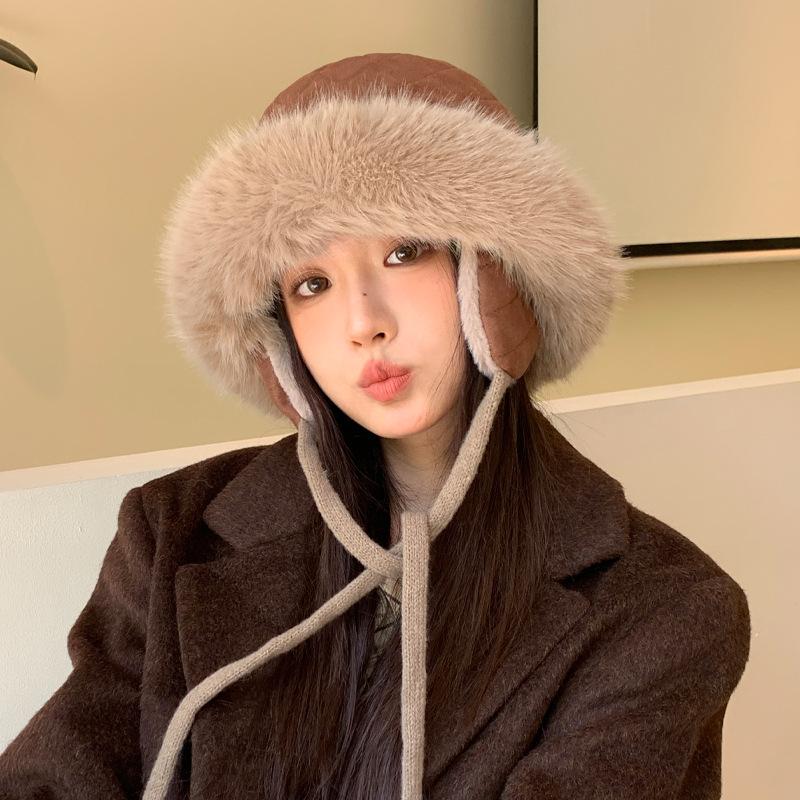 Hat Women's Autumn and Winter Plush Thermal Hat Outdoor Thickened Mongolian Hat Cold-proof Ear Feng Hat