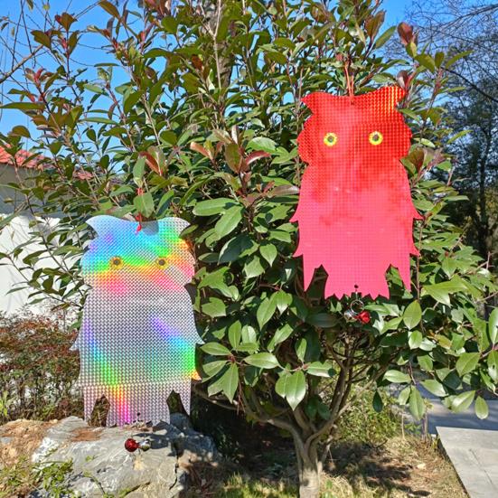 Bird Repellent Owl Reflector Double-sided Bird Scare Reflective Owl with Bells Outdoor Garden Yard Farm Hanging Bird Deterrent Device Decoration