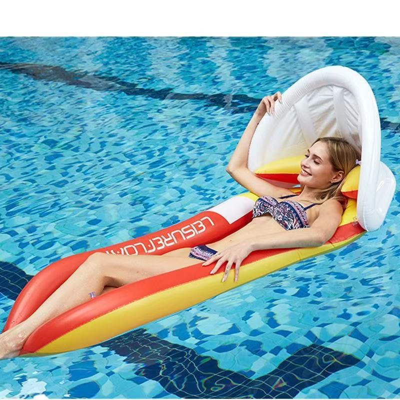 Inflatable Pool Float Hammock PVC Pool Floating Row with Removable Sunshade Canopy Water Lounge Bed with Ergonomic Comfortable Net Seat