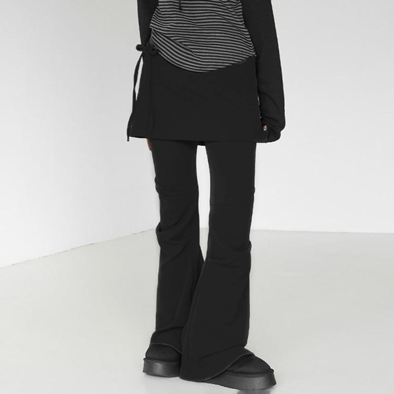 Women's Retro False Two-piece Micro Trousers Trouser Skirt Design Sense of Pure Colour Pleated Slim Thin Fashion Casual Trousers