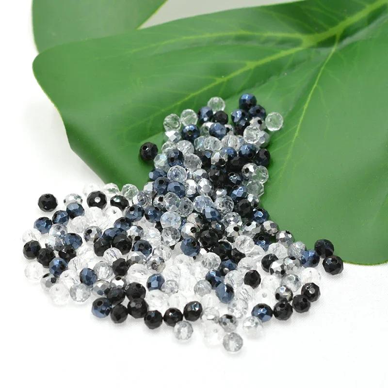 Dark Blue Multicolor 4/6mm 145pcs Rondelle Austria Faceted Crystal Glass Beads Loose Spacer Round Beads for DIY Jewelry Making