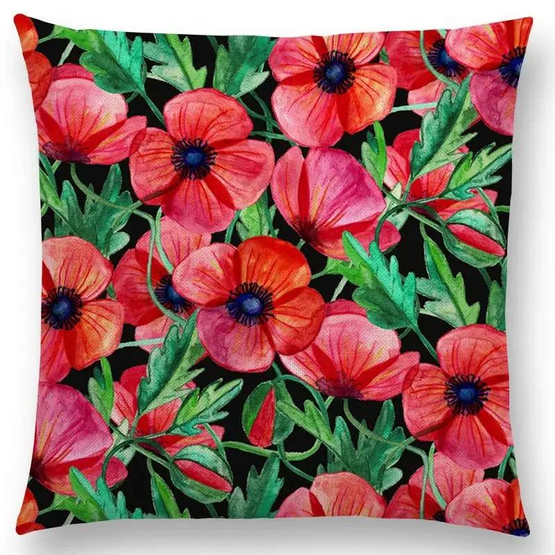 New Full Of Vitality Leaf  Flower Kingdom Beautiful Floral Painting Retro Gorgeous Cushion Cover Sofa Throw Pillow Case