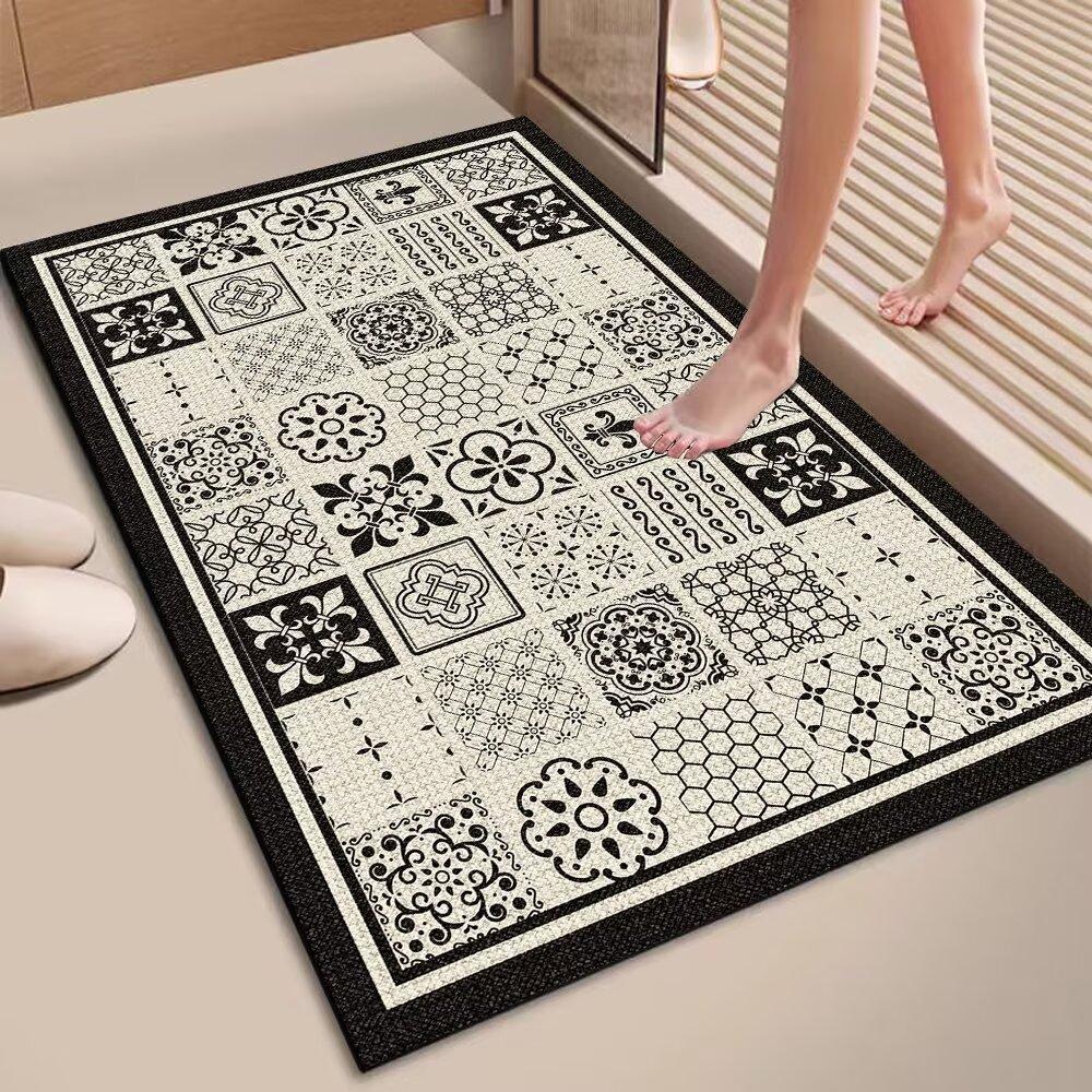 French Linen Entrance Door Porch Floor Mat Bathroom Toilet Door Dirt-Resistant Non-Slip Strong Absorbent Foot Pad Carpet