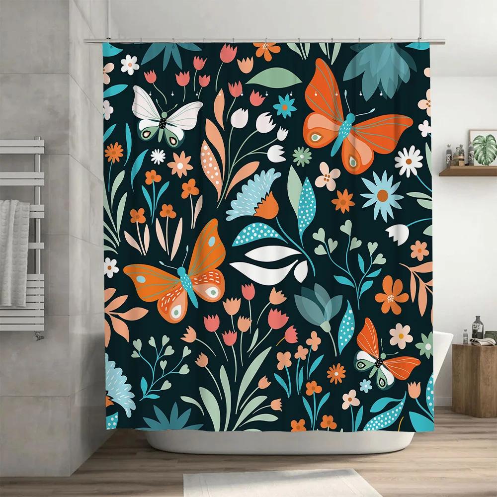 Colorful Floral Butterfly Shower Curtain Waterproof Bath Decor with Hooks Included Perfect for Bathroom Renovations and Kids' Ro