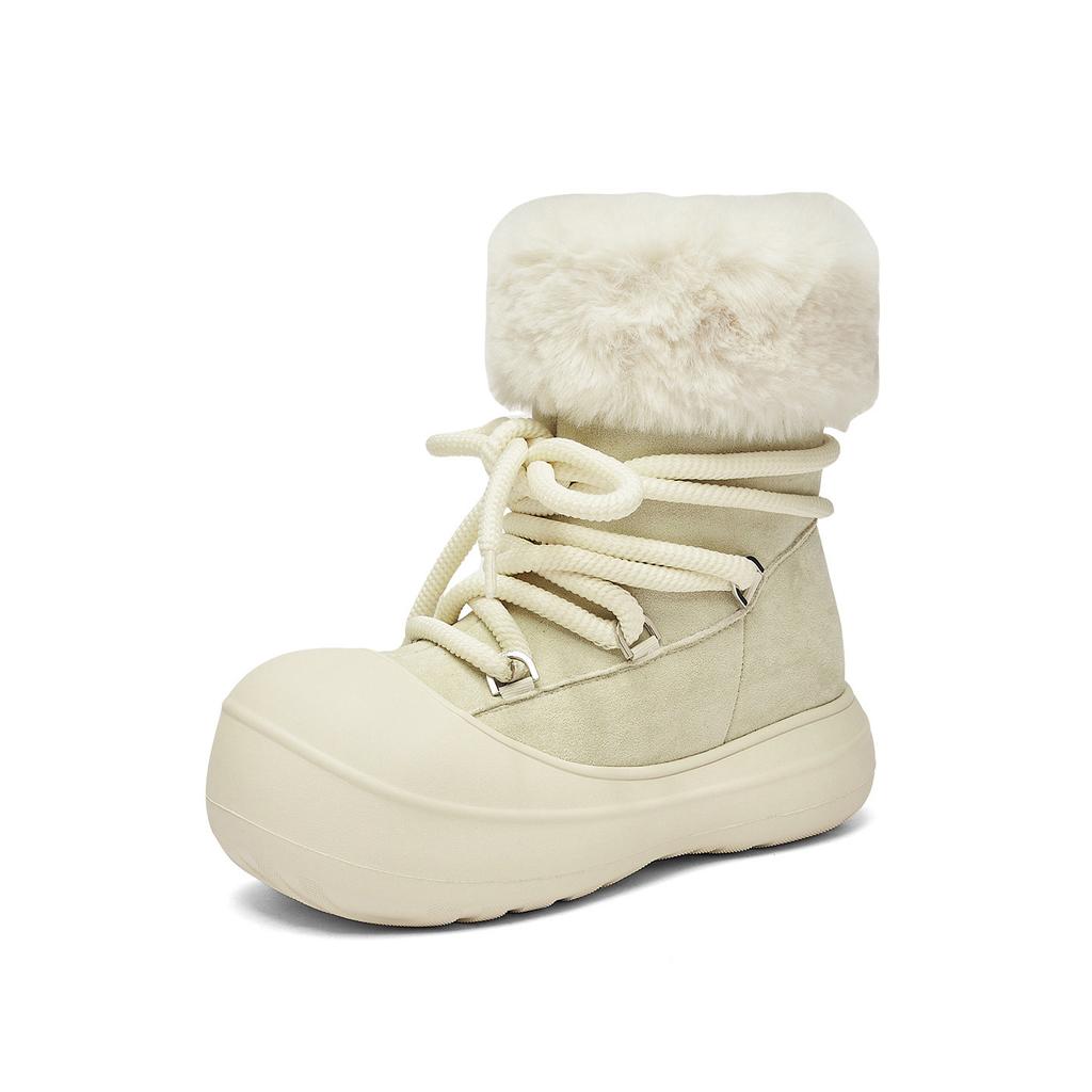 White Snow Boots New Winter Plush Thickened Fluffy Cotton Shoes Cute Martin Boots