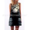 European and American Hot-selling New Digital Printing Round Neck Big Pendulum Loose Off-the-shoulder Medium and Long Vest Sleeveless Dress