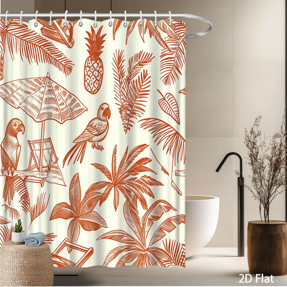 

Tropical Parrot & Palm Leaves Shower Curtain – Exotic Birds, Pineapple, Beach Umbrella Design, 59x70.8in & More Sizes 90x180cm35x71in