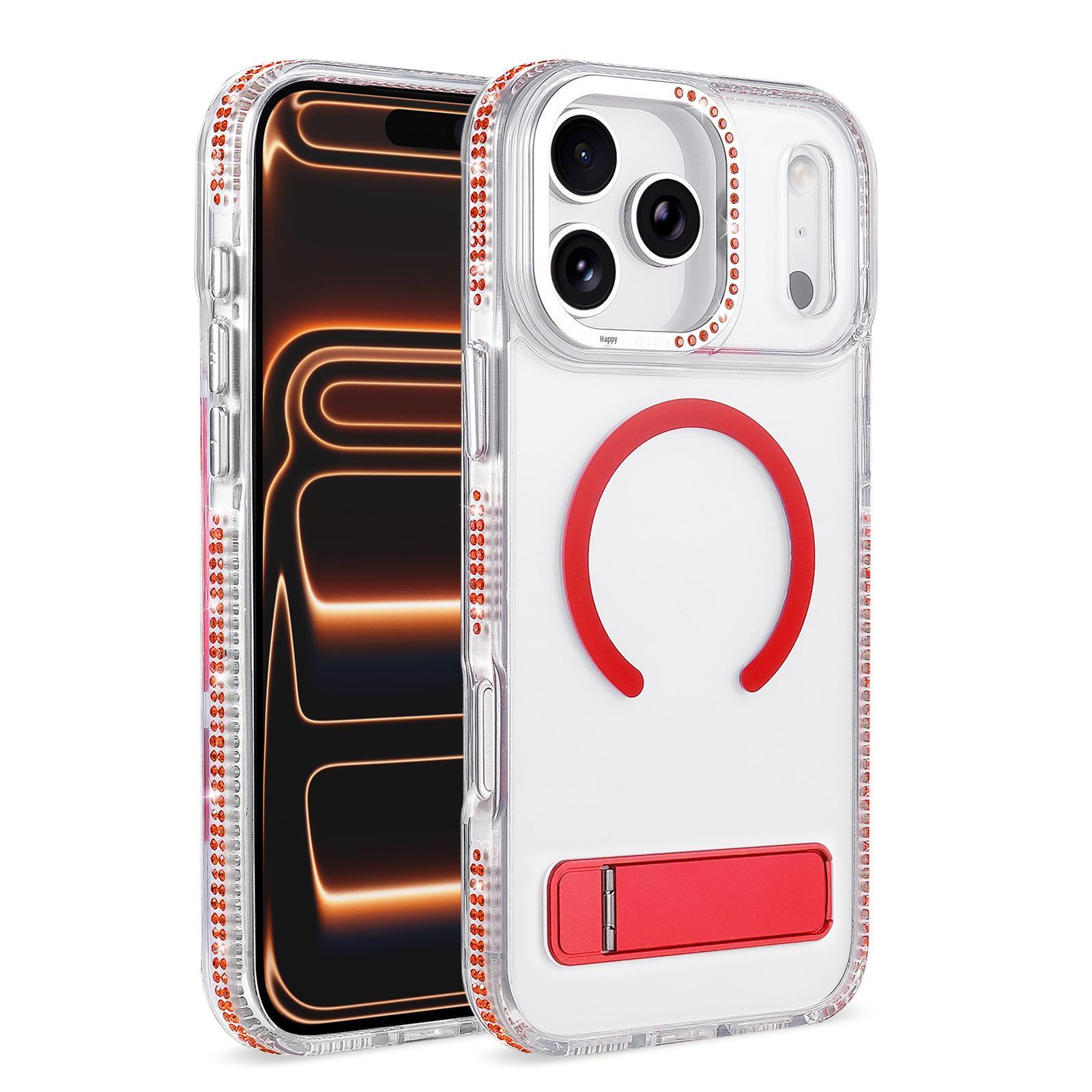 

iPhone 17 Pro Rhinestone Stand Case - Colorful Protective Cover iPhone 16 Pro Max червоний