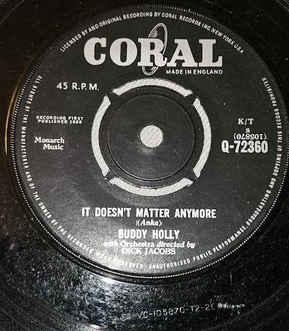 

7inch Record BUDDY HOLLY - It Doesn t Matter Anymore Q72360 Coral - UK Rock Used