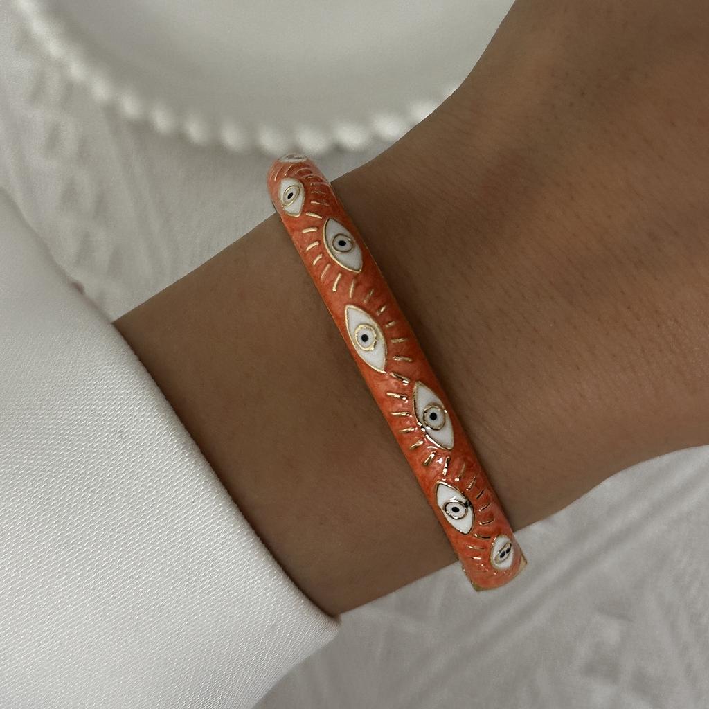 Lucky Evil Eye Flower Enamel Bracelets Set for Women Elegant Floral Rhinestone Geometric Spring Bangle Party Jewelry Gift