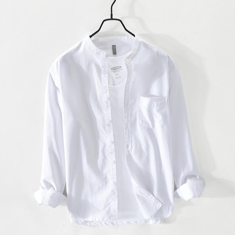 Men's Shirt 100% Cotton All-match Long Sleeve Tops Spring Summer Solid Color Shirts Man Casual Blouses Streetwear Men