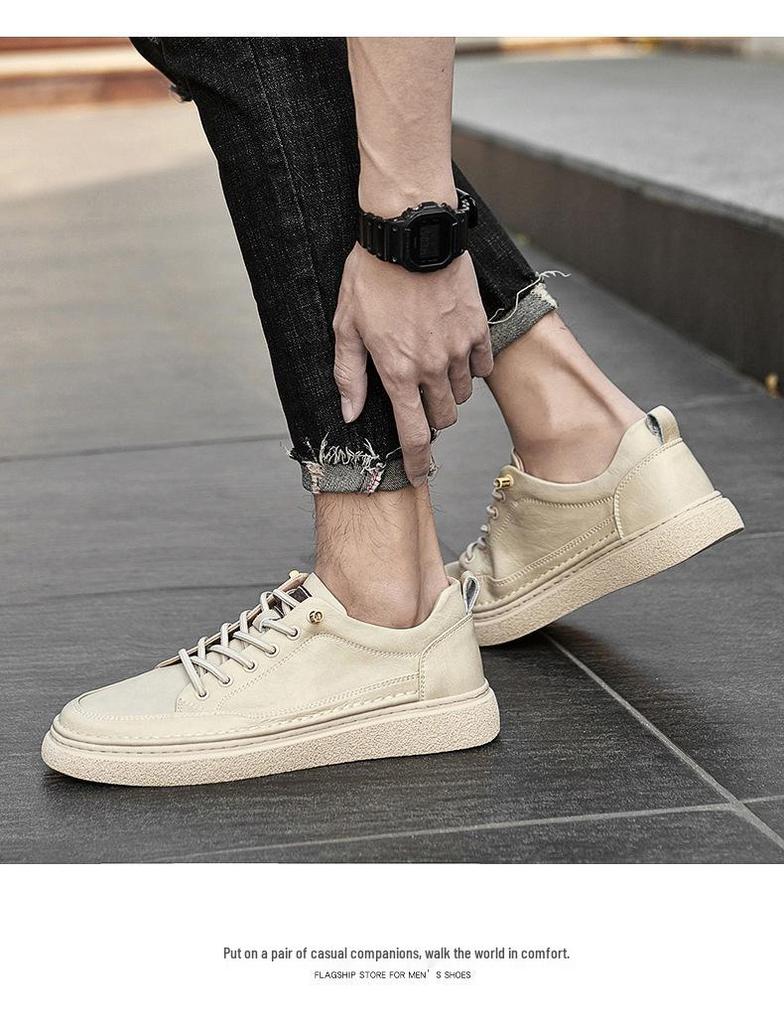 Men's Cowhide Retro Lace-up Summer Board Shoes - Breathable, Trendy, Casual