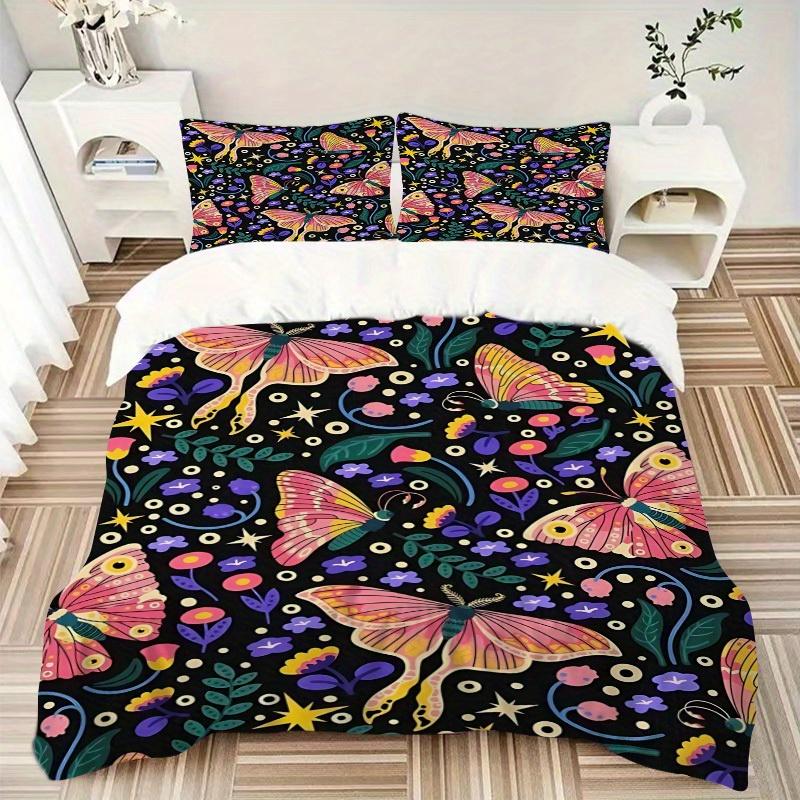 3pcs Butterfly Print Bedding Set, Suitable for Bedroom Decoration, (Includes 1 Duvet Cover And 2 Pillowcases, Quilt Not Included) yy250822169