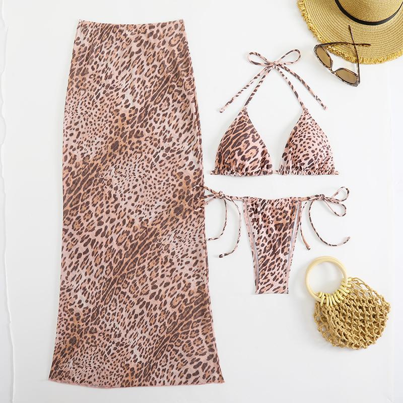 

Леопард с юбкой халтер бикини женский купальник женский купальник комплект бикини из трех частей на бретельках купальник для плавания L коричневый