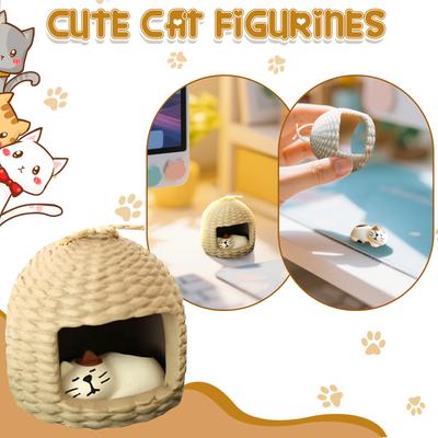 Cat Figurines,, Cartoon Sleeping Ornament With Cage, Cute Resin, For Fun Car Dashboard Garden