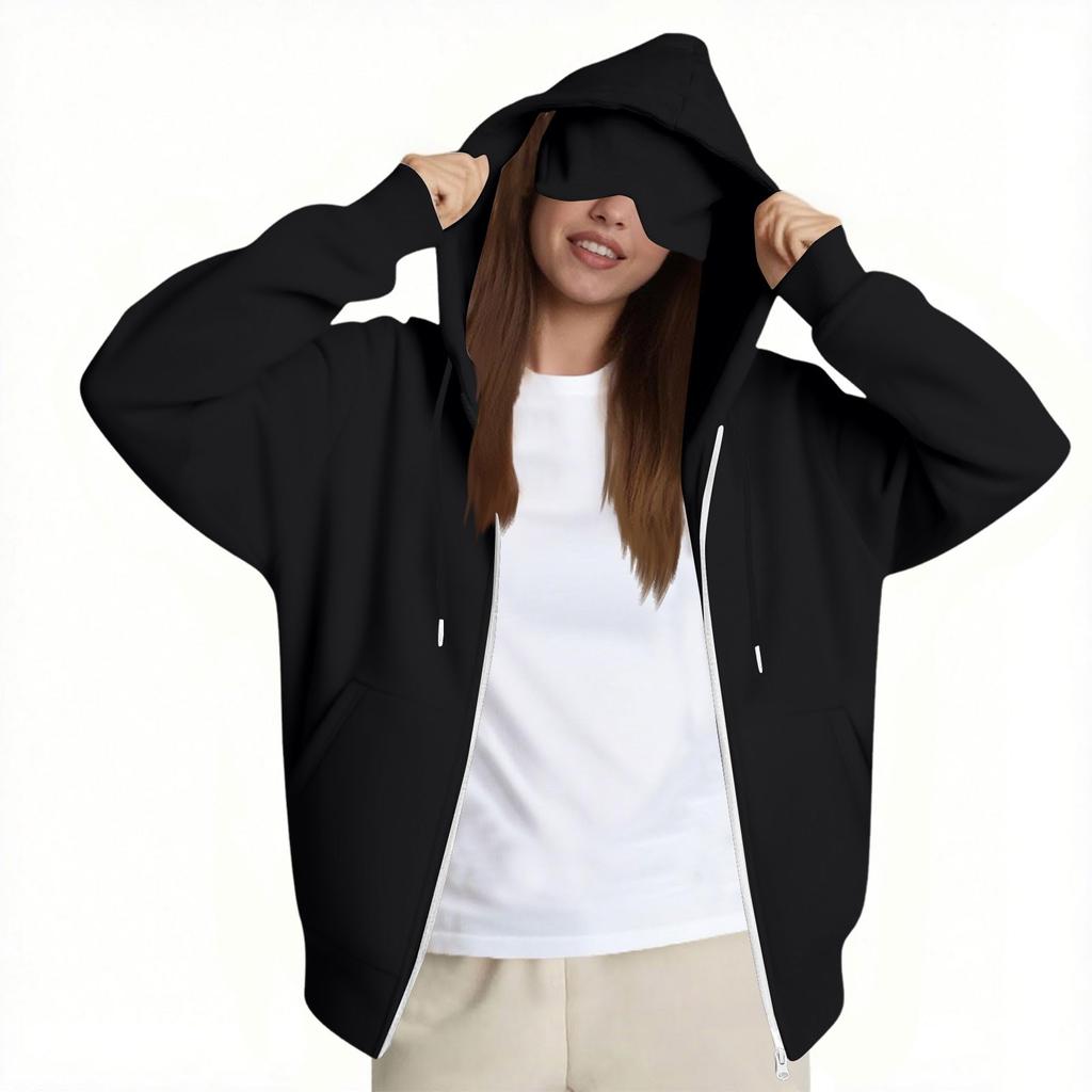 Moda Feminina Casual Manga Longa Cor Sólida Moletom com Capuz Tops