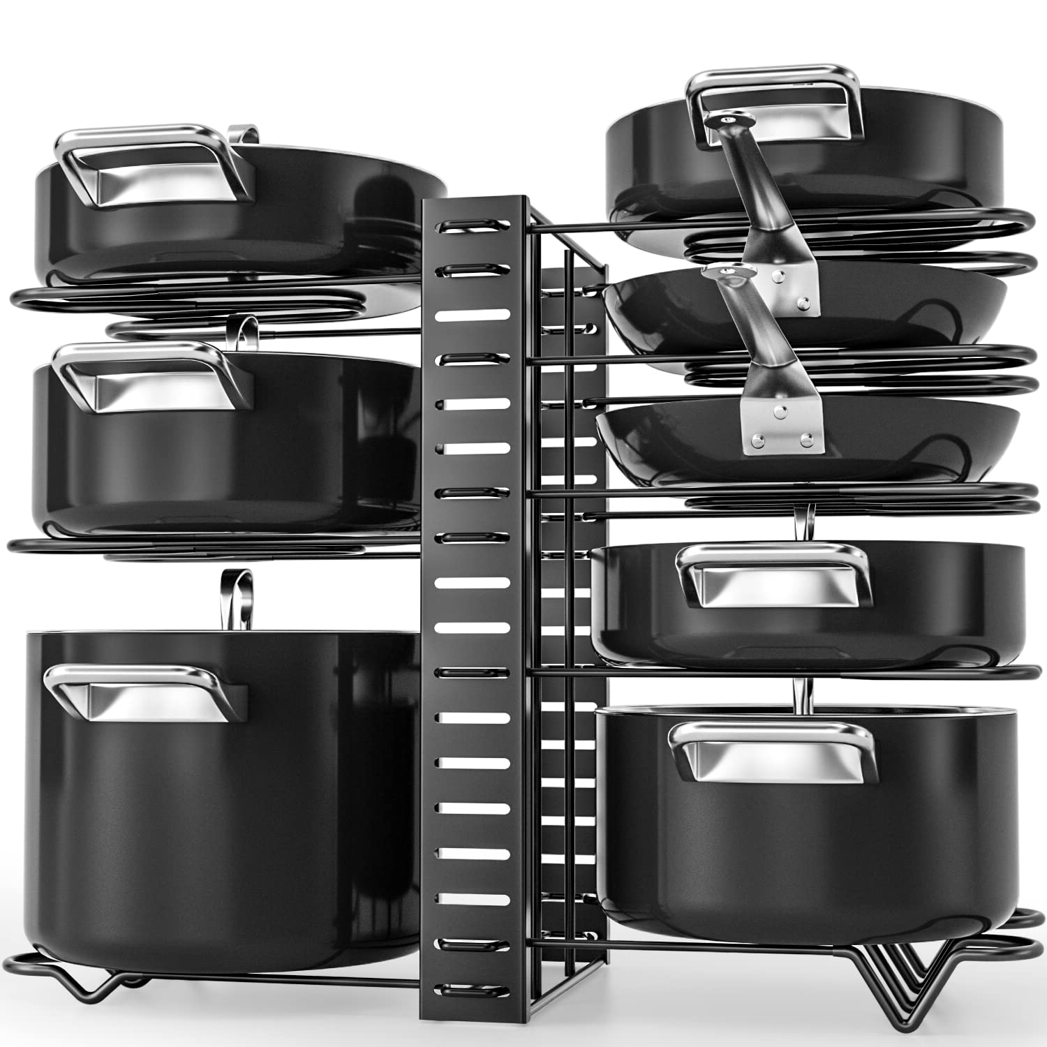Pot Rack Organizer, 8 Tier Pots and Pans Organizer for Kitchen Organization & Storage, Adjustable Pot Lid Holders & Pan Rack