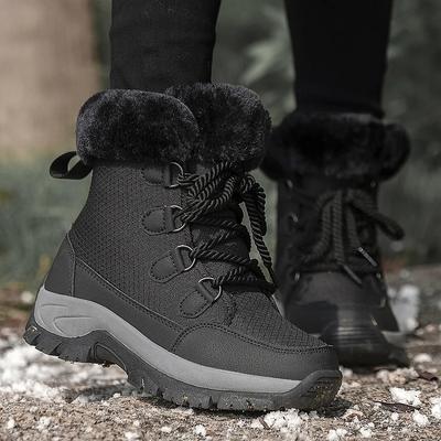 2024 Men's Winter Mountaineering Sneakers Thick Soled Warm Plush Casual Work Cotton Shoes Lace Up Fashion Couple Snow Boots