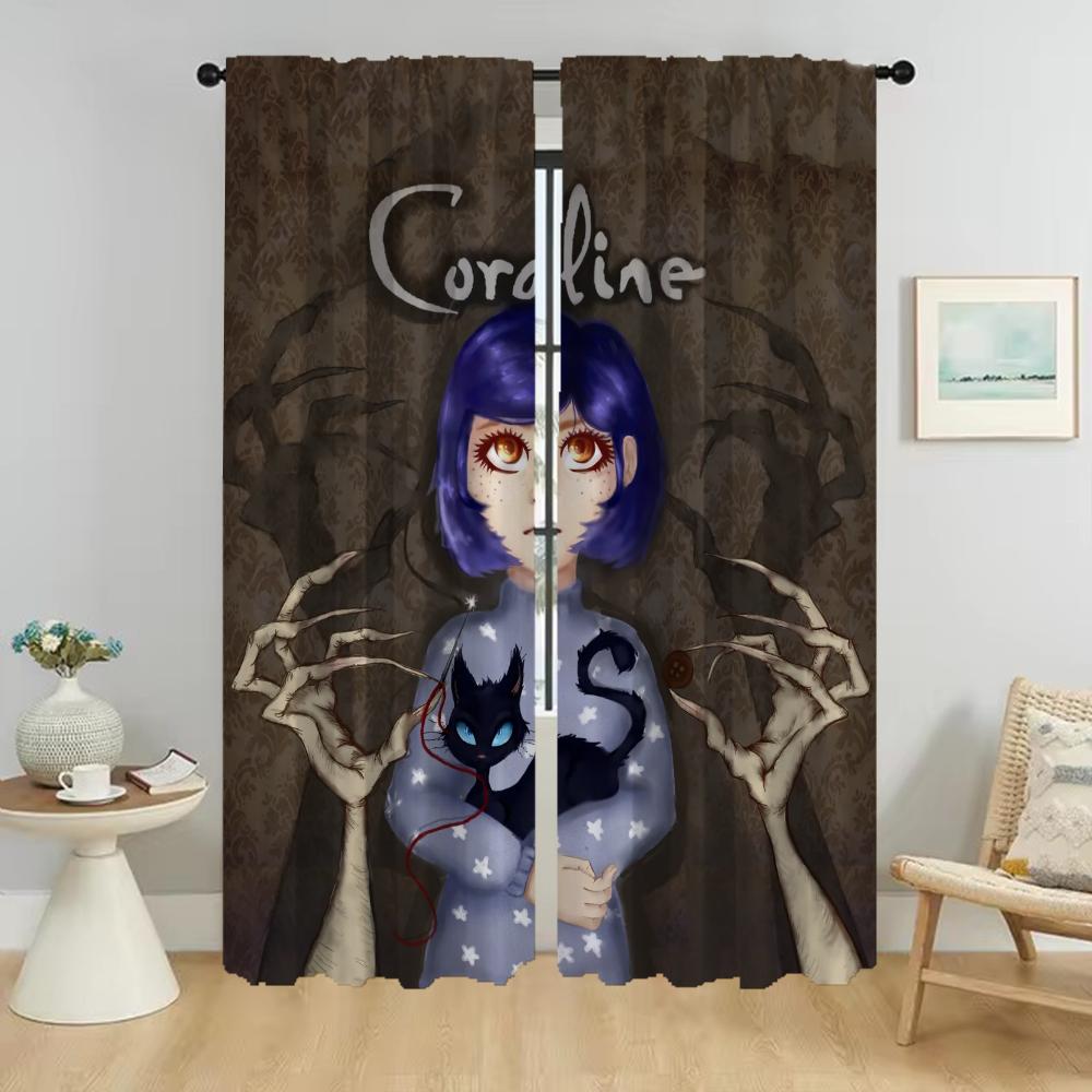 Coralines Halloween Dekoration Verdunkelungsvorhang für Zimmer 2 Paneele Moderne Wohnzimmer Vorhänge Heim Innenvorhänge Jalousien Kind