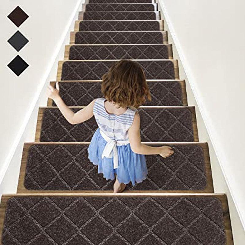 Soft Stair Step Pads with Diverse Embossing Self-adhesive Anti Slip Absorbent Properties Stair Carpet Rugs Protective Sticker Dirt Resistant Floor Mat