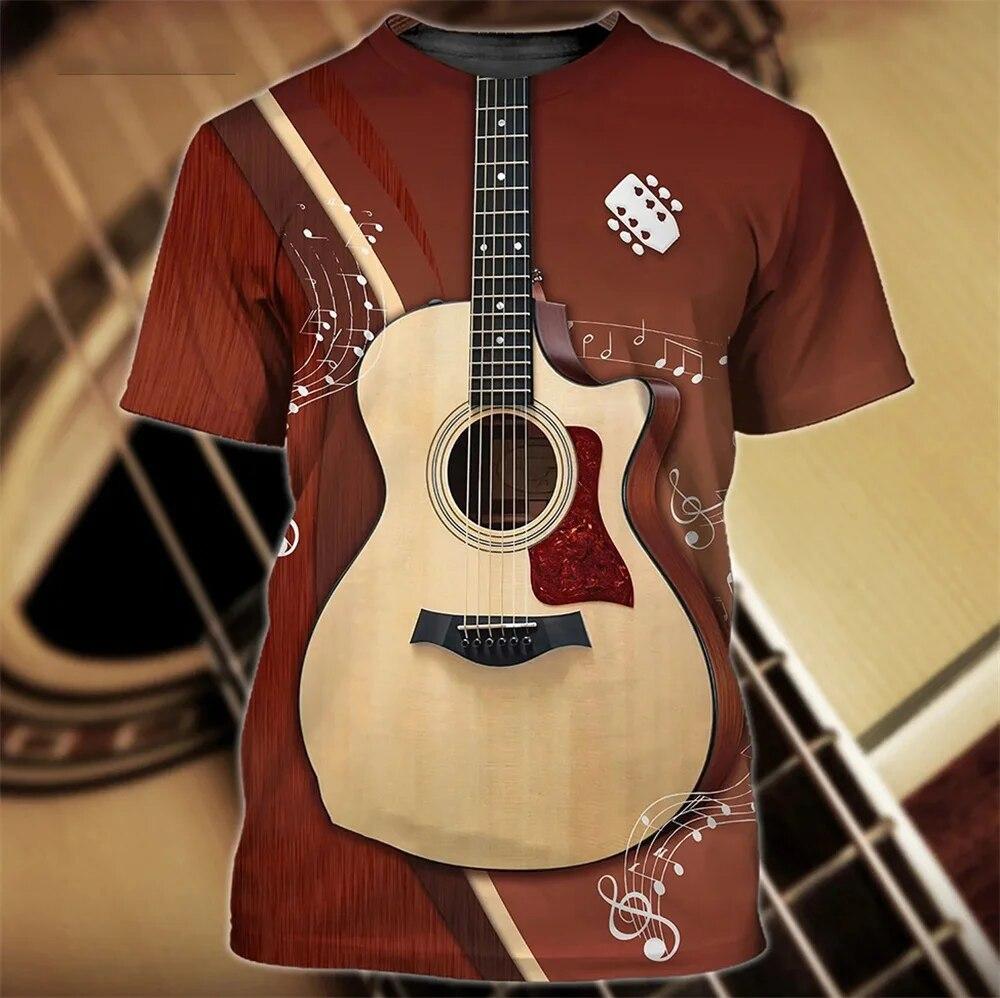 3D tištěný vzor kytarového nástroje s krátkým rukávem 2023 Nové pánské tričko Móda Street Harajuku Neutrální tričko Ležérní Zábava Top
