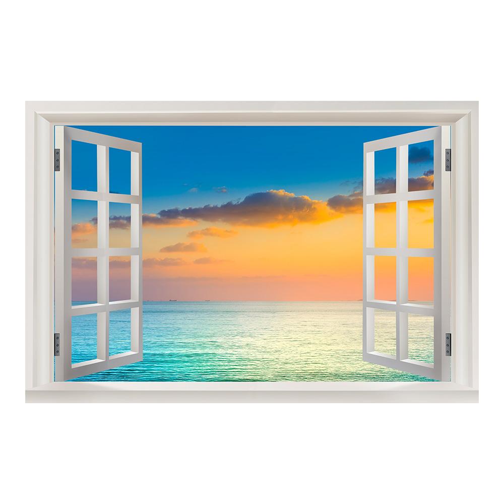3D Window View Wall Art Beach Summer Beach Coconut Tree Wall Murals Print Art Canvas Poster For Living Room Pictur