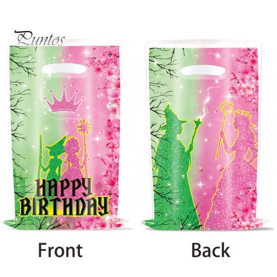 Witch Party Gift Bags Green And Pink Candy Treat Bag Plastic Snack Gift Pouch for Girls Birthday Party Baby Shower Supplies