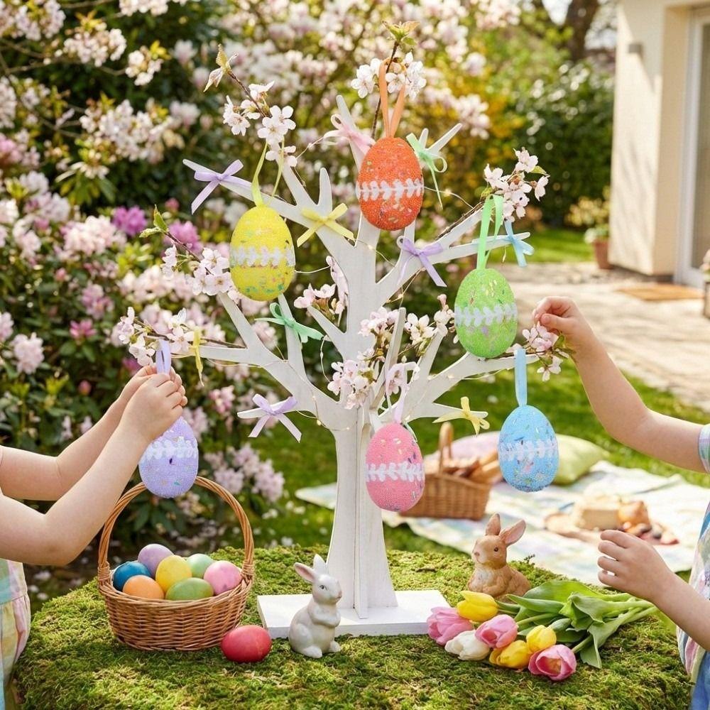 6Pcs DIY Craft Fake Easter Eggs Colorful Eggs Hanging Ornaments  Easter Party