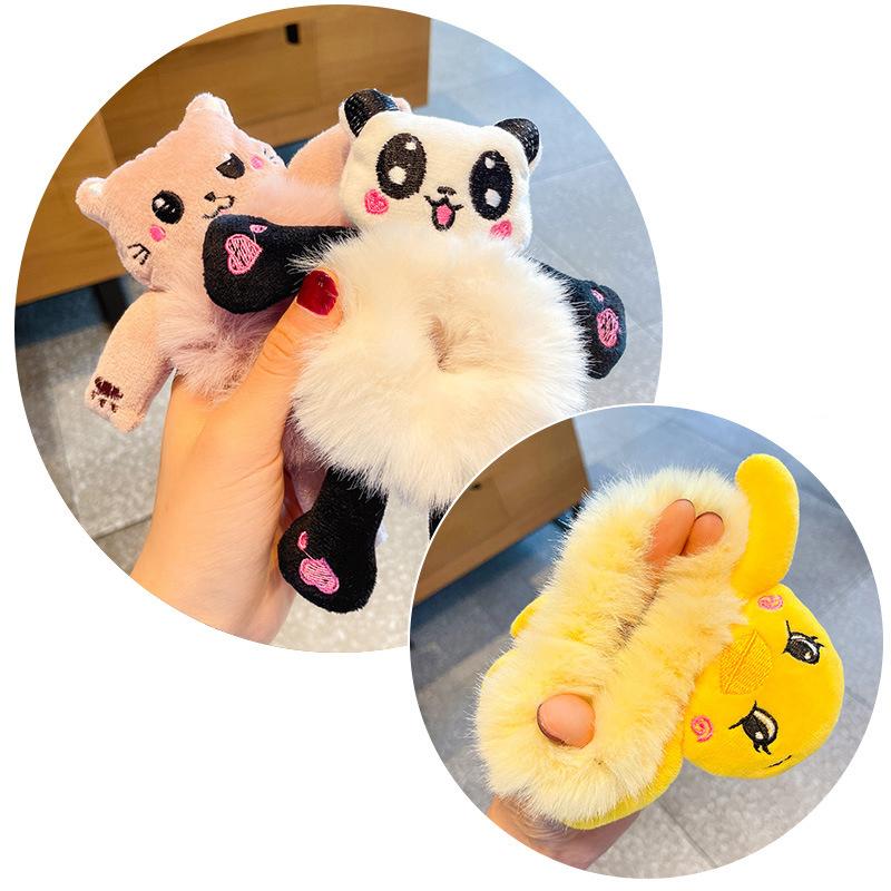 Cartoon Cute Animal Rubber Band For Women Girls Creative Plush Ponytail Hair Tie Elastic Hair Ring Children Hair Accessories