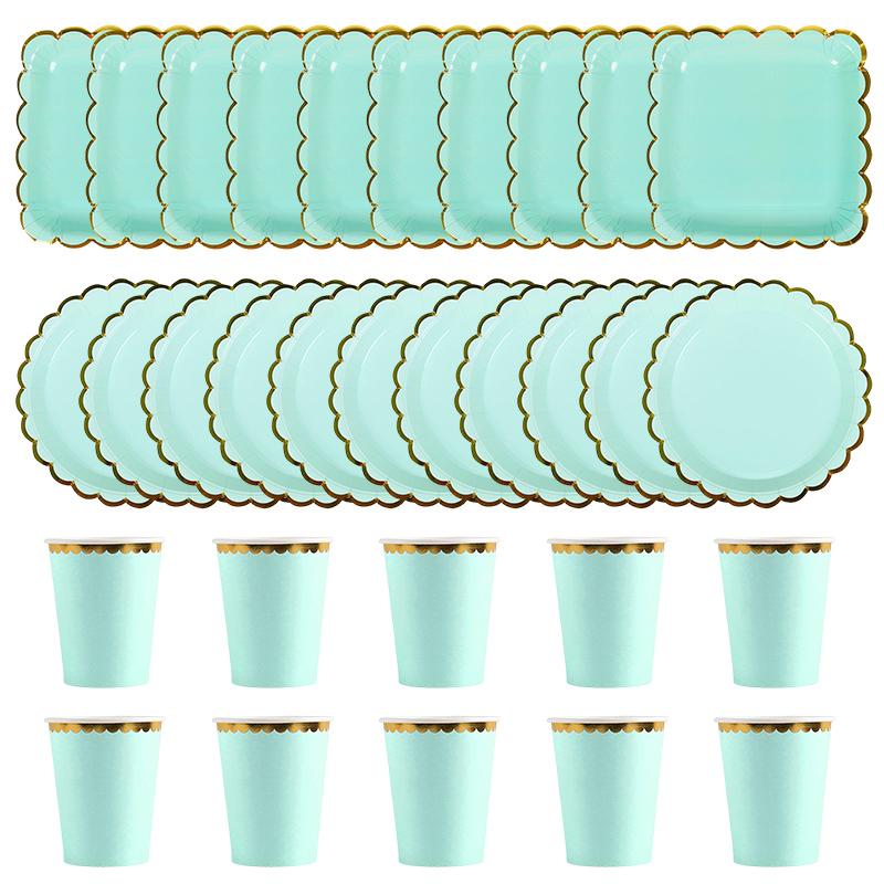 30/40Pcs Disposable Party Plates Tableware Macaron Color  Cake Plate Paper Cup Dishes Set Birthday Party Wedding Dinner Supplies
