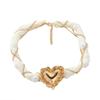 ZA Retro French Alloy Heart Necklace with Pearl Mesh and Diamond Braided Clavicle Chain
