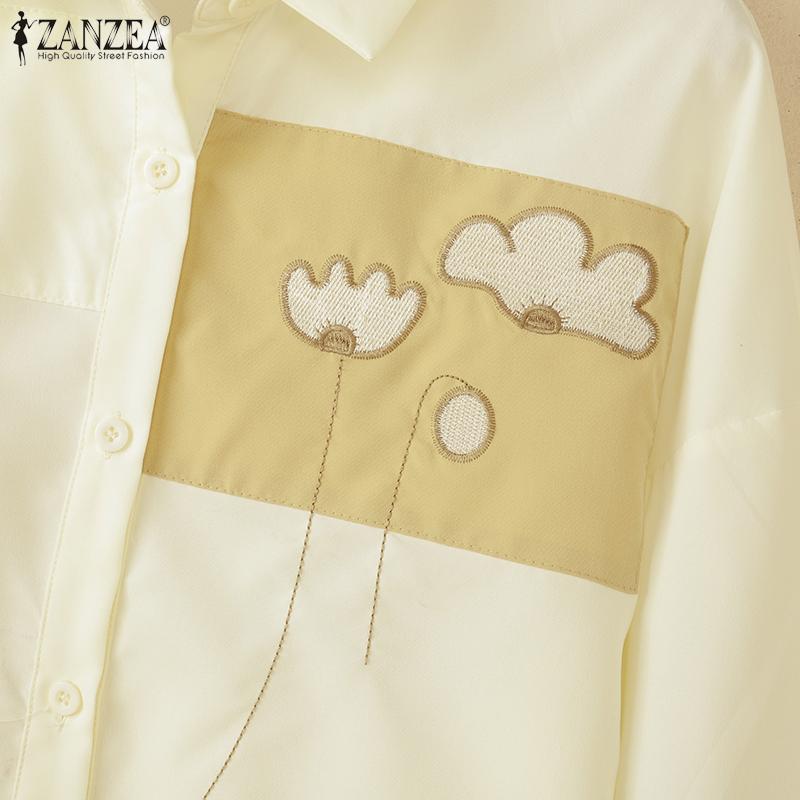 ZANZEA Damen Casual Turn Down Kragen Sommer Kurzarm Bluse